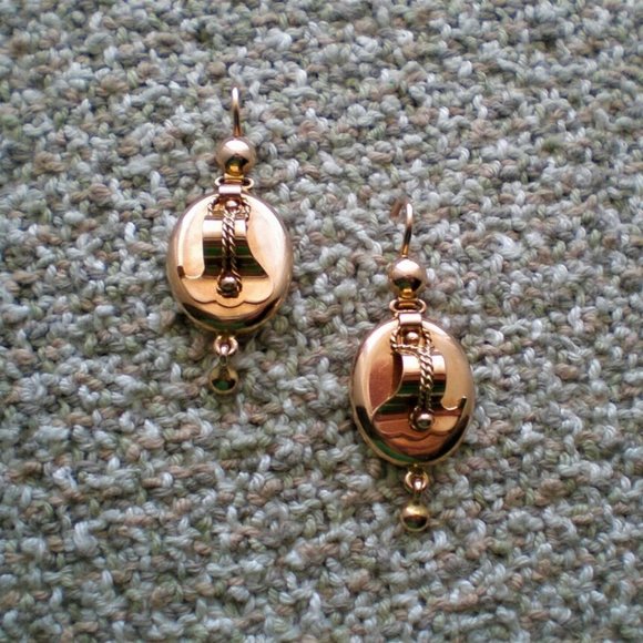 Antique Vintage Russian USSR 14K 583 Rose Pink Gold 3D Dangle Drop EARRINGS # 2 - Picture 2 of 10